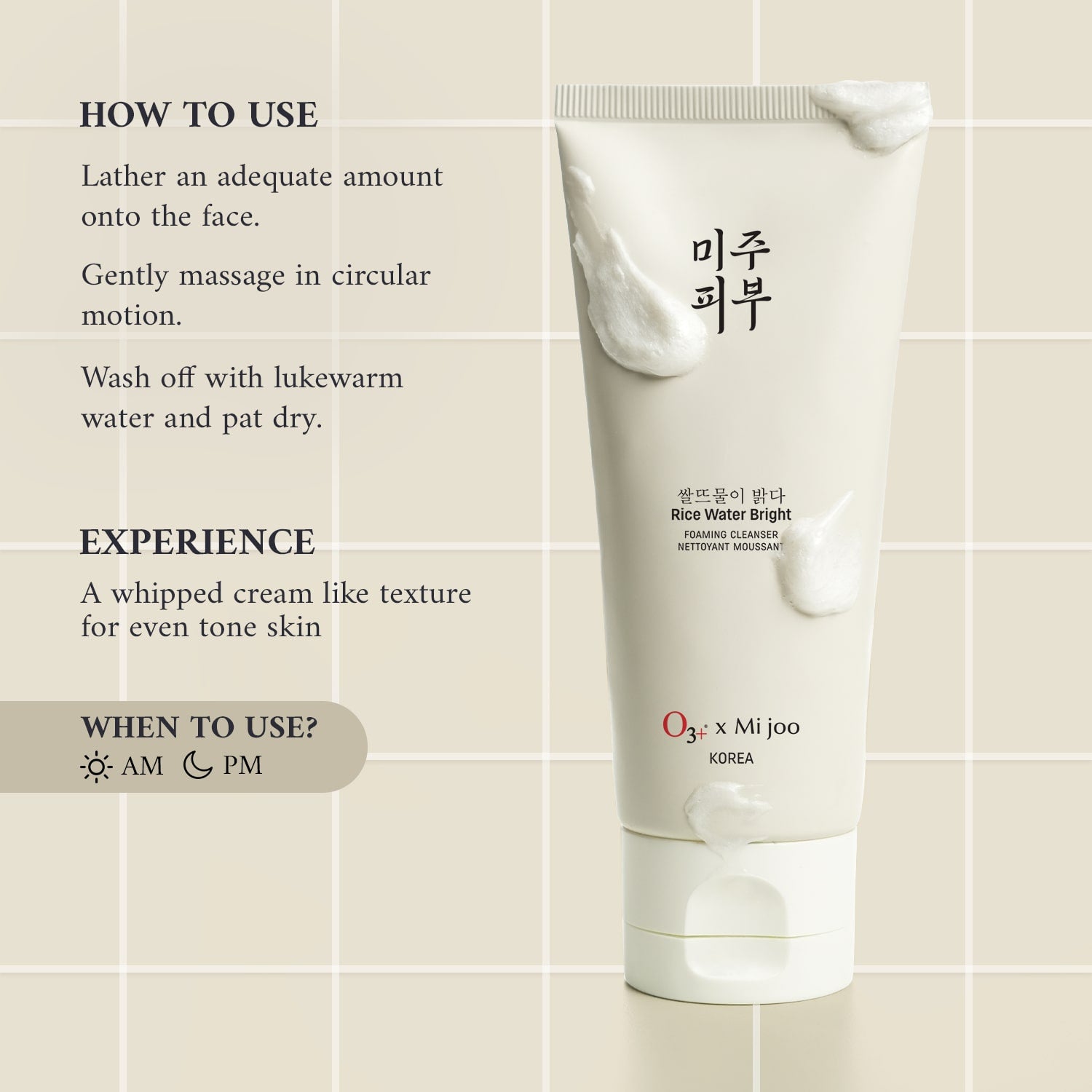 O3+ Mijoo Korea Rice Water Bright Foaming Cleanser 100ml for Korean Glass Skin