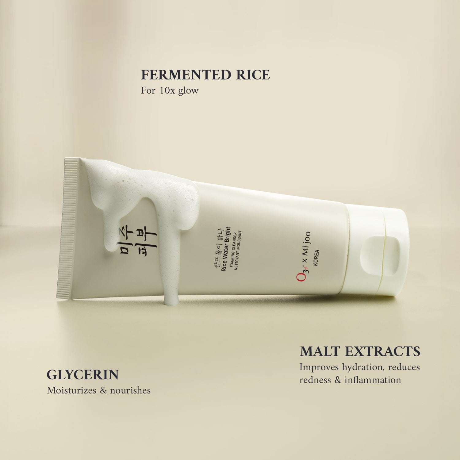 O3+ Mijoo Korea Rice Water Bright Foaming Cleanser 100ml for Korean Glass Skin