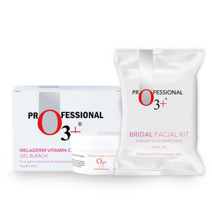 O3+ Bridal Facial Kit for Radiant & Glowing Skin & Meladerm Vitamin C Gel Bleach for Skin Whitening and Hair Lightening Combo (120g + 96g)