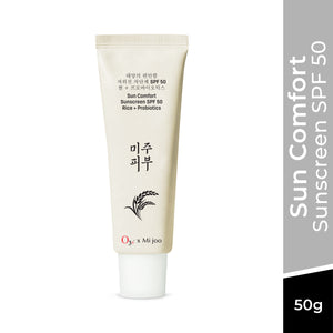 O3+ Mijoo Korea Sun Comfort Lightweight & Moisturising Sunscreen SPF 50 with Rice Probiotics 50g